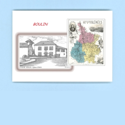 Cartes Postales impression Noir avec dpartement sur la ville de BOULIN Titre : eglise et mairie