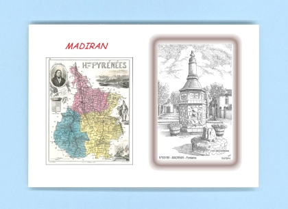 Cartes Postales impression Noir avec dpartement sur la ville de MADIRAN Titre : fontaine