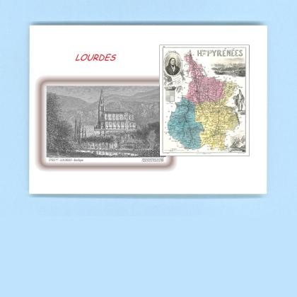 Cartes Postales impression Noir avec dpartement sur la ville de LOURDES Titre : basilique