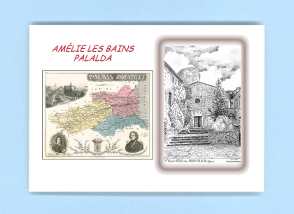 Cartes Postales impression Noir avec dpartement sur la ville de AMELIE LES BAINS PALALDA Titre : eglise
