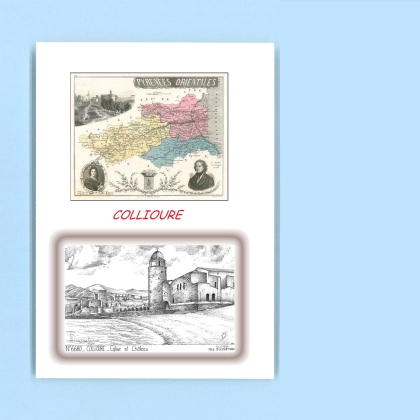 Cartes Postales impression Noir avec dpartement sur la ville de COLLIOURE Titre : eglise et chateau