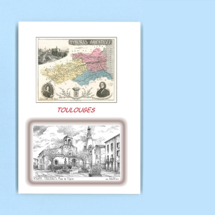 Cartes Postales impression Noir avec dpartement sur la ville de TOULOUGES Titre : place de l eglise