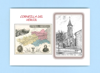 Cartes Postales impression Noir avec dpartement sur la ville de CORNEILLA DEL VERCOL Titre : eglise