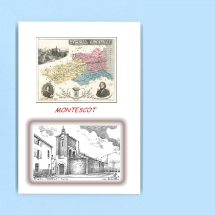 Cartes Postales impression Noir avec dpartement sur la ville de MONTESCOT Titre : eglise