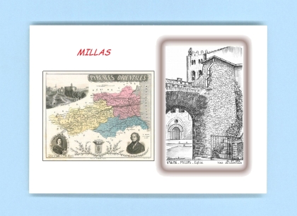 Cartes Postales impression Noir avec dpartement sur la ville de MILLAS Titre : eglise