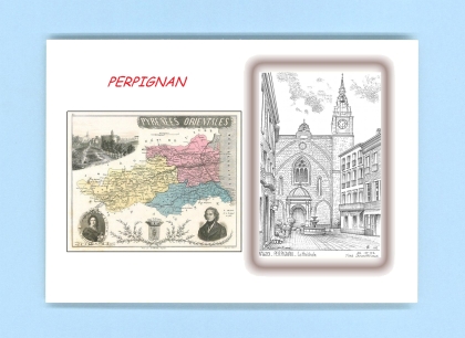 Cartes Postales impression Noir avec dpartement sur la ville de PERPIGNAN Titre : cathedrale