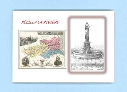 Cartes Postales impression Noir avec dpartement sur la ville de PEZILLA LA RIVIERE Titre : fontaine