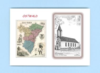 Cartes Postales impression Noir avec dpartement sur la ville de OSTWALD Titre : eglise