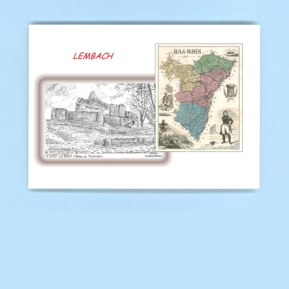 Cartes Postales impression Noir avec dpartement sur la ville de LEMBACH Titre : chateau du fleckenstein