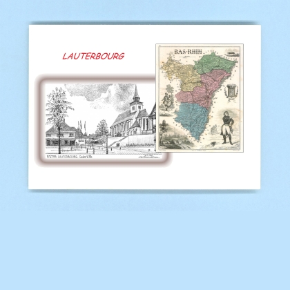 Cartes Postales impression Noir avec dpartement sur la ville de LAUTERBOURG Titre : centre ville