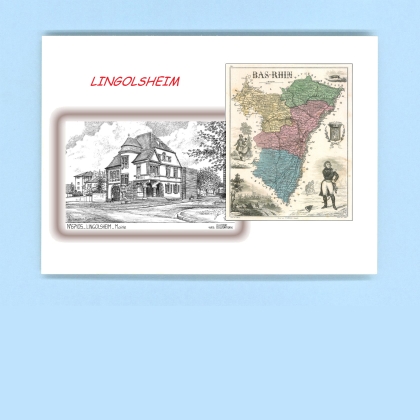 Cartes Postales impression Noir avec dpartement sur la ville de LINGOLSHEIM Titre : mairie