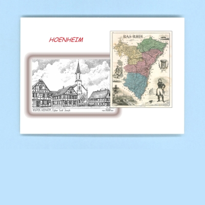 Cartes Postales impression Noir avec dpartement sur la ville de HOENHEIM Titre : eglise st joseph