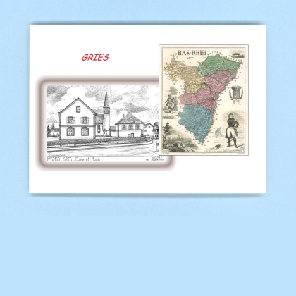 Cartes Postales impression Noir avec dpartement sur la ville de GRIES Titre : eglise et mairie