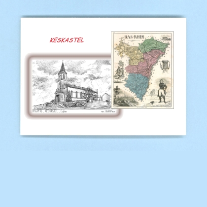 Cartes Postales impression Noir avec dpartement sur la ville de KESKASTEL Titre : eglise