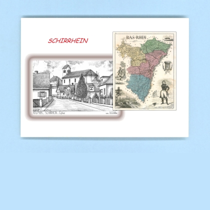 Cartes Postales impression Noir avec dpartement sur la ville de SCHIRRHEIN Titre : eglise