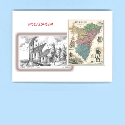 Cartes Postales impression Noir avec dpartement sur la ville de WOLFISHEIM Titre : eglise
