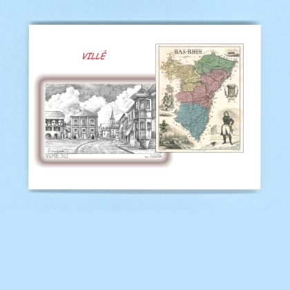 Cartes Postales impression Noir avec dpartement sur la ville de VILLE Titre : vue