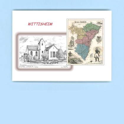 Cartes Postales impression Noir avec dpartement sur la ville de WITTISHEIM Titre : eglise