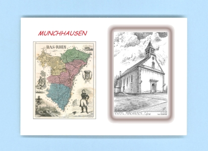 Cartes Postales impression Noir avec dpartement sur la ville de MUNCHHAUSEN Titre : eglise
