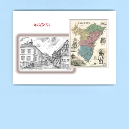 Cartes Postales impression Noir avec dpartement sur la ville de WOERTH Titre : la sauer