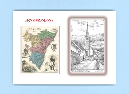 Cartes Postales impression Noir avec dpartement sur la ville de WILDERSBACH Titre : temple