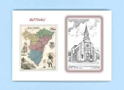 Cartes Postales impression Noir avec dpartement sur la ville de ROTHAU Titre : eglise
