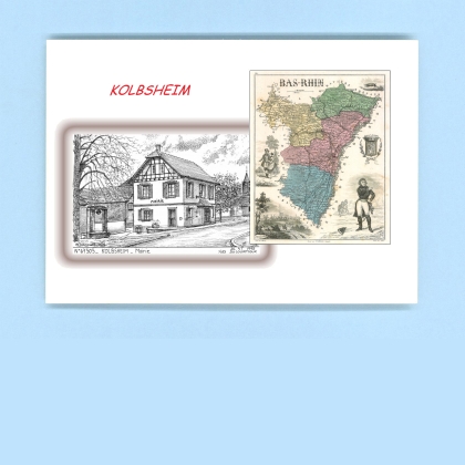Cartes Postales impression Noir avec dpartement sur la ville de KOLBSHEIM Titre : mairie