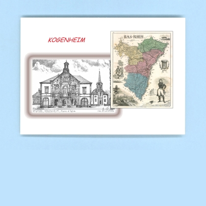 Cartes Postales impression Noir avec dpartement sur la ville de KOGENHEIM Titre : mairie et eglise
