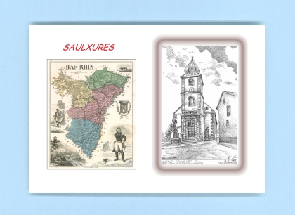 Cartes Postales impression Noir avec dpartement sur la ville de SAULXURES Titre : eglise