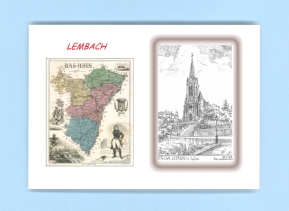 Cartes Postales impression Noir avec dpartement sur la ville de LEMBACH Titre : eglise