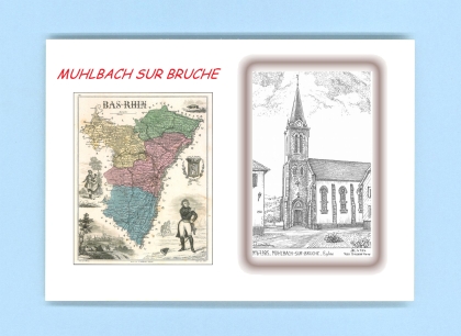 Cartes Postales impression Noir avec dpartement sur la ville de MUHLBACH SUR BRUCHE Titre : eglise