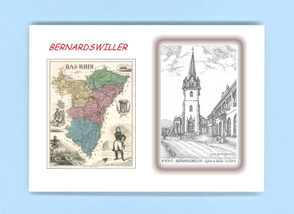 Cartes Postales impression Noir avec dpartement sur la ville de BERNARDSWILLER Titre : eglise et mairie