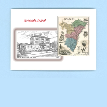 Cartes Postales impression Noir avec dpartement sur la ville de WASSELONNE Titre : hotel de ville