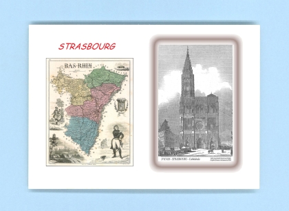 Cartes Postales impression Noir avec dpartement sur la ville de STRASBOURG Titre : cathedrale