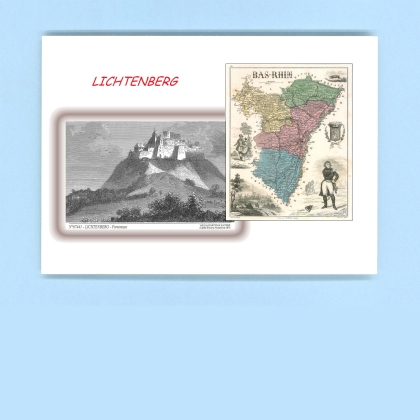 Cartes Postales impression Noir avec dpartement sur la ville de LICHTENBERG Titre : forteresse