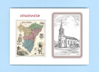 Cartes Postales impression Noir avec dpartement sur la ville de VENDENHEIM Titre : eglise