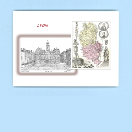 Cartes Postales impression Noir avec dpartement sur la ville de LYON Titre : hotel de ville