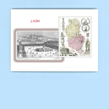 Cartes Postales impression Noir avec dpartement sur la ville de LYON Titre : place bellecour