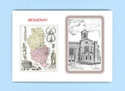 Cartes Postales impression Noir avec dpartement sur la ville de BESSENAY Titre : eglise