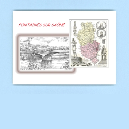 Cartes Postales impression Noir avec dpartement sur la ville de FONTAINES SUR SAONE Titre : pont