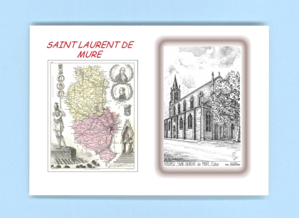 Cartes Postales impression Noir avec dpartement sur la ville de ST LAURENT DE MURE Titre : eglise