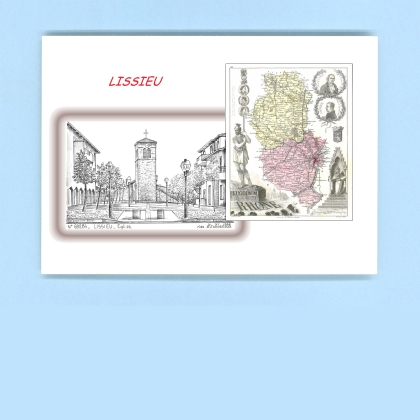 Cartes Postales impression Noir avec dpartement sur la ville de LISSIEU Titre : eglise