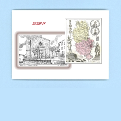Cartes Postales impression Noir avec dpartement sur la ville de IRIGNY Titre : eglise