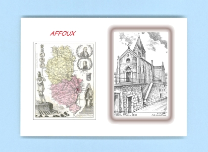 Cartes Postales impression Noir avec dpartement sur la ville de AFFOUX Titre : eglise