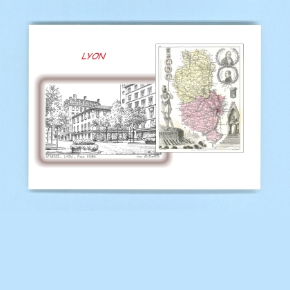 Cartes Postales impression Noir avec dpartement sur la ville de LYON Titre : place kleber