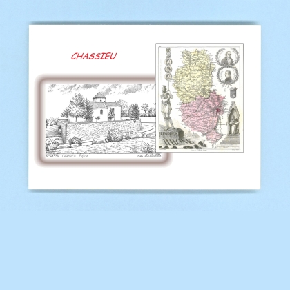 Cartes Postales impression Noir avec dpartement sur la ville de CHASSIEU Titre : eglise