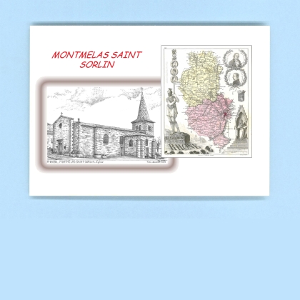 Cartes Postales impression Noir avec dpartement sur la ville de MONTMELAS ST SORLIN Titre : eglise
