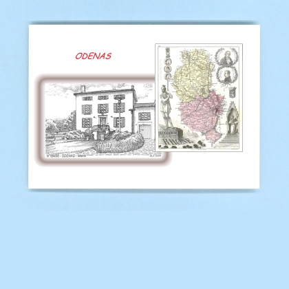 Cartes Postales impression Noir avec dpartement sur la ville de ODENAS Titre : mairie