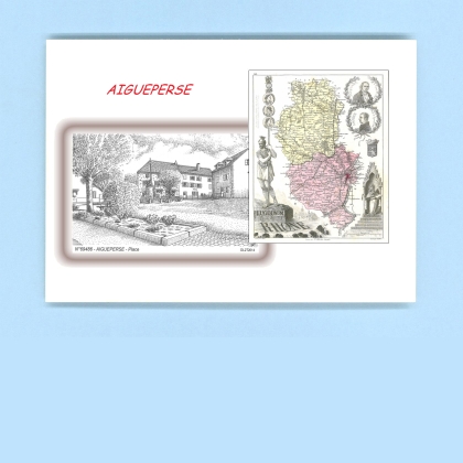 Cartes Postales impression Noir avec dpartement sur la ville de AIGUEPERSE Titre : place (mairie)