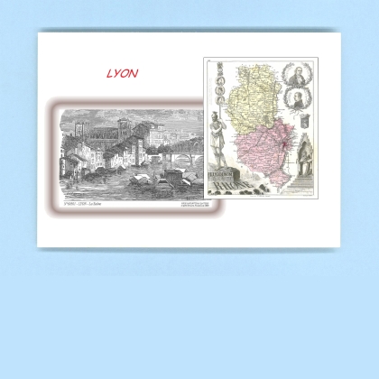 Cartes Postales impression Noir avec dpartement sur la ville de LYON Titre : la saone